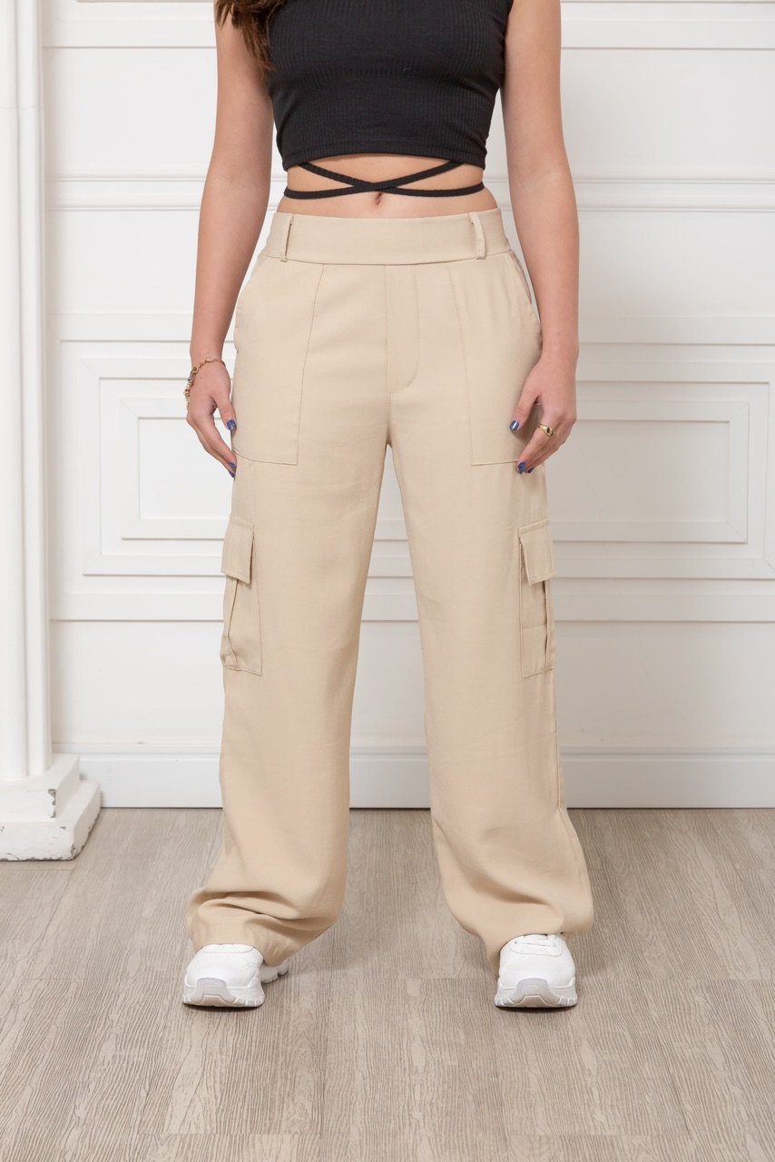 Calça Wide Leg Cargo Juvenil Tecido Marrant Blogueira 12 A 16