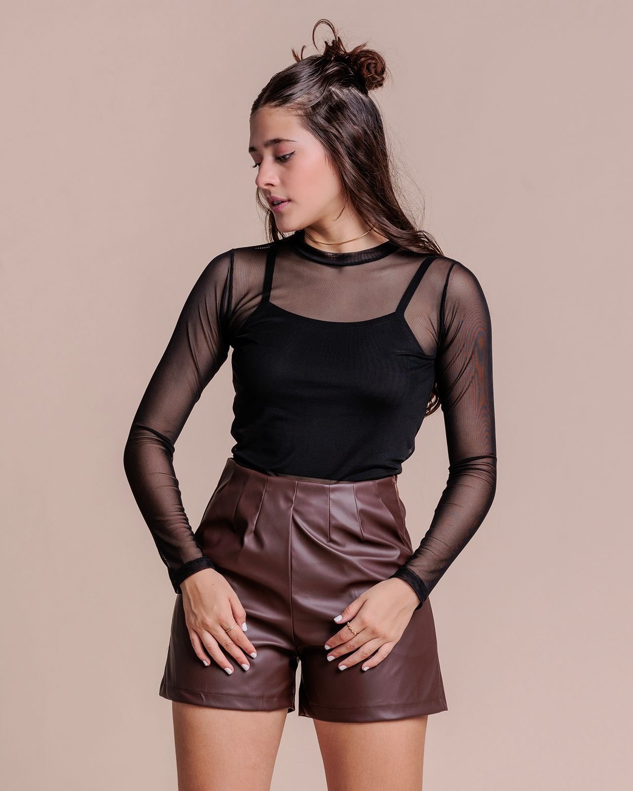 Blusa Juvenil Feminino de Tule Manga longa com Top Interno