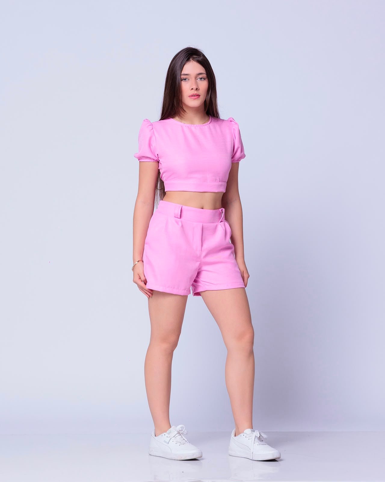 Alternative view of Conjunto Short com Croped de amarrar/tecido linho